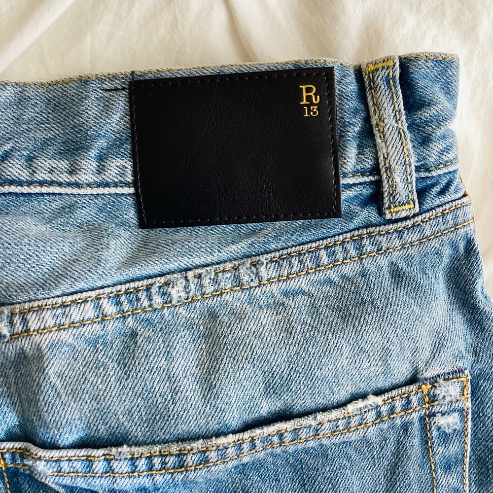 R13 Light Blue Distressed Jean Shorts - Picture 3 of 6